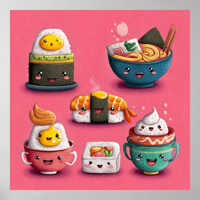 Affiche Fête de Sushi Rose Kawaii (Devant)