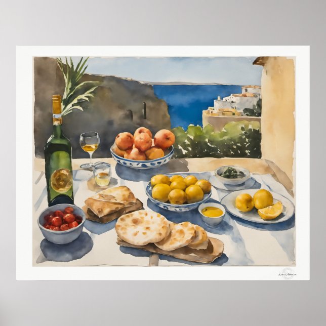 Affiche Fête de Table Méditerranéenne Toile, Repas Côtiers (Devant)