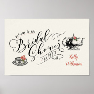 Affiche Fête de thé de mariage avec typographie vintage