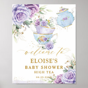 Affiche Fête de thé florale au lilas violet Bienvenue Baby