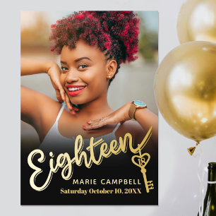 Affiche Fête des 18 ans avec clé personnalisée photo noir
