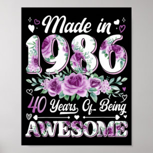 Affiche Fête des 40 ans réalisée en 1986 Floral 40e annive