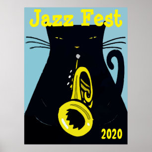 Affiche Fête des chats noirs avec trompette