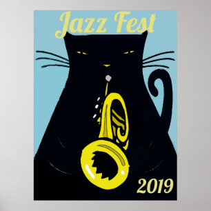 Affiche Fête des chats noirs avec trompette