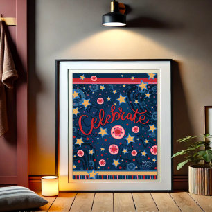 Affiche Fête des étoiles Fleurs amusantes Bleu Bande