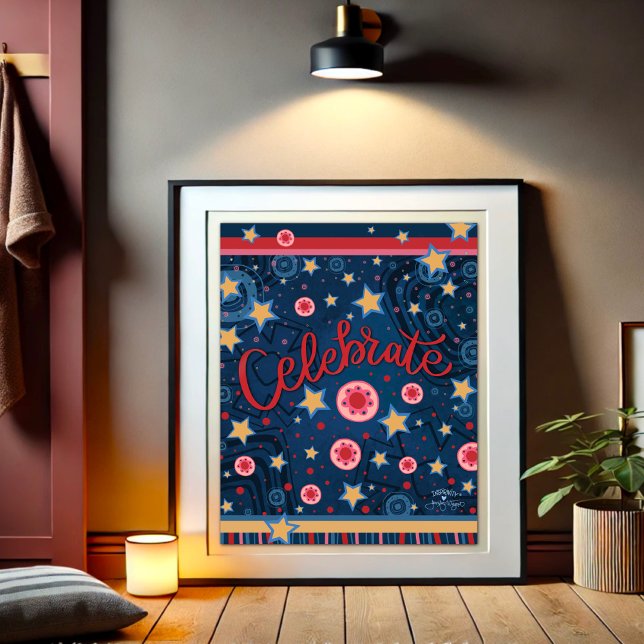 Affiche Fête des étoiles Fleurs amusantes Bleu Bande (Créateur téléchargé)
