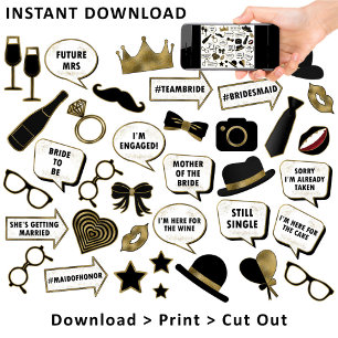 Affiche Fête des mariées Black & Gold Photo Booth Sign Pro