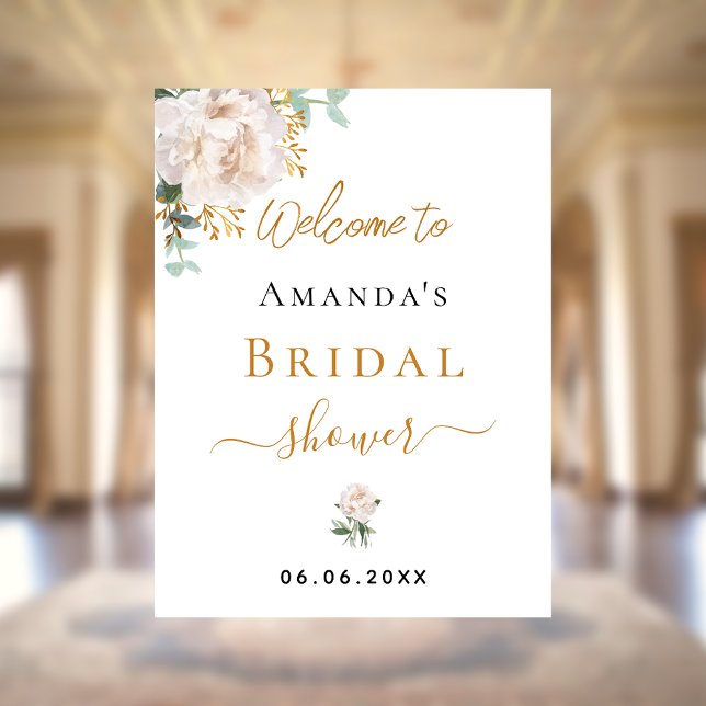 Affiche Fête des mariées blanc eucalyptus à fleurs bienven (Créateur téléchargé)