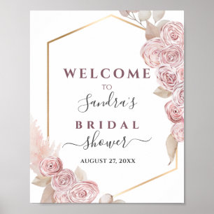 Affiche Fête des mariées Blush rose Floral et cadre d'or