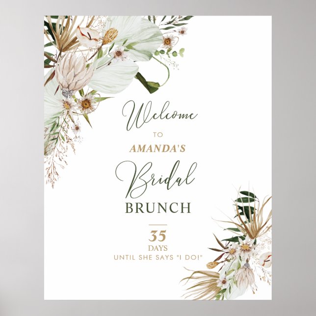 Affiche Fête des mariées Boho Gold & Green Brunch Bienvenu (Devant)