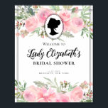 Affiche Fête des mariées d'accueil vintage Florals Blush P<br><div class="desc">Moderne Vintage Blush rose Florals Regency Société Affiche de bienvenue de Fête des mariées</div>