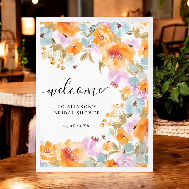 Affiche Fête des mariées d'aquarelle florale Boho peinte à (Hand-Painted Boho Floral Watercolor Bridal Shower Poster)
