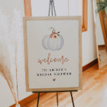 Affiche FÊTE DES MARIÉES d'automne du Citrouille blanc AMB<br><div class="desc">Ce panneau d'accueil de douche nuptiale est doté d'une citrouille d'aquarelle blanche aux accents floraux orangés et d'une disposition moderne et minimaliste. Modifiez la plupart des textes pour répondre aux besoins de votre événement. Cette affiche de baby shower est parfaite pour votre événement d'automne.</div>