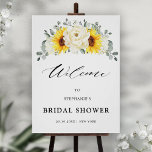 Affiche Fête des mariées de bienvenue de Sunflower Ivory P<br><div class="desc">Elégante affiche moderne fleurie de la douche nuptiale d'été avec un bouquet d'hydrangée de tournesol aquarelle & pivoines dans les tons jaune riche, ivoire, avec des feuilles botaniques verdoyants et eucalyptus. S'il vous plaît trouver d'autres modèles et variantes de mon magasin "blissweddingpaperie". Et n'hésitez pas à me contacter pour plus...</div>