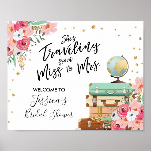 Affiche Fête des mariées de bienvenue Mlle à Mme Floral (Devant)