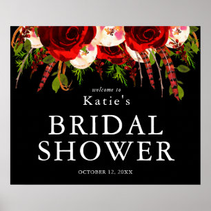 Affiche Fête des mariées de Boho Floral de Bourgogne Noire