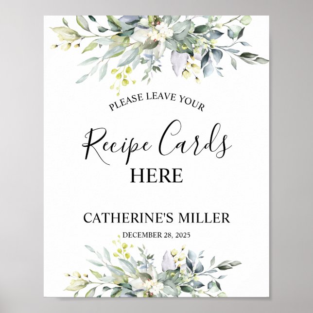Affiche Fête des mariées de cartes de recettes d'aquarelle (Devant)