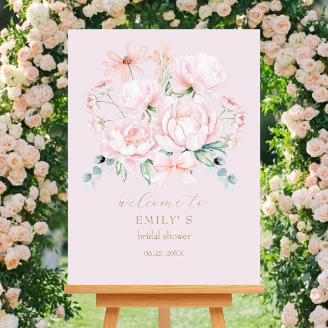 Affiche Fête des mariées de jardin Pink Peonies Bienvenue (Créateur téléchargé)