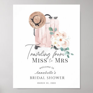 Affiche Fête des mariées de valise rose Voyage Bienvenue
