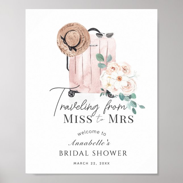 Affiche Fête des mariées de valise rose Voyage Bienvenue (Devant)