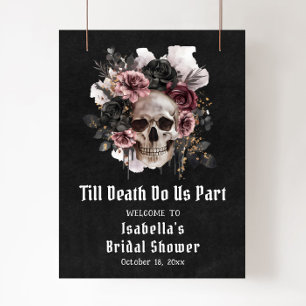 Affiche Fête des mariées du crâne floral d'Halloween noir