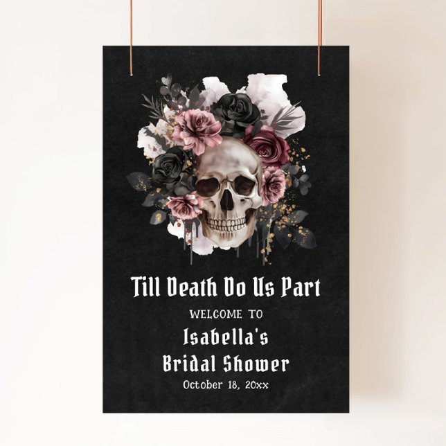 Affiche Fête des mariées du crâne floral d'Halloween noir (Créateur téléchargé)