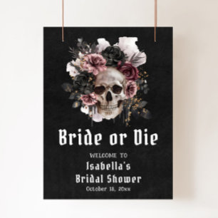 Affiche Fête des mariées du crâne floral d'Halloween noir