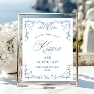 Affiche Fête des mariées Florale Bleue Orné Victorien