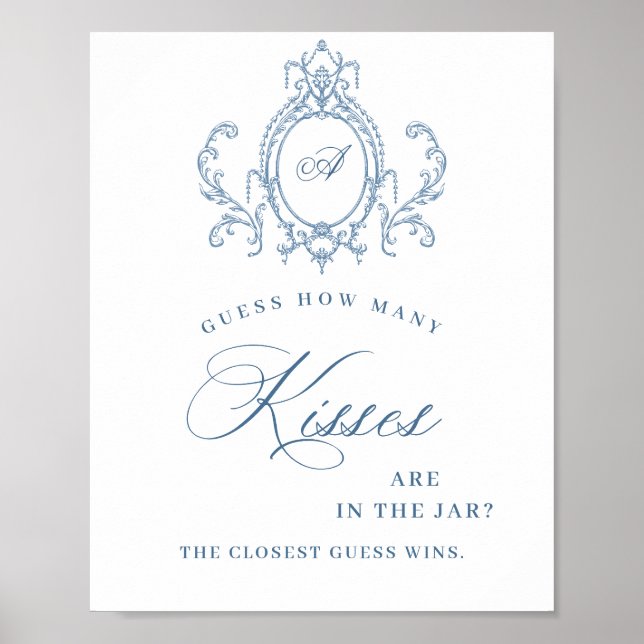 Affiche Fête des mariées Florale Bleue Victorienne Ornate  (Devant)