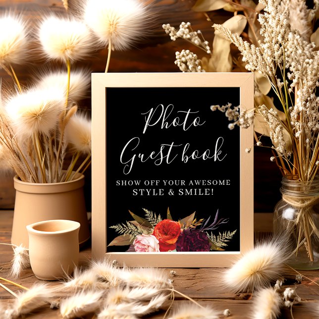 Affiche Fête des mariées Florale Boho noir Photo Livre d'i (Créateur téléchargé)