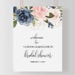 Affiche Fête des mariées florale d'automne exquise Bienven<br><div class="desc">Cette magnifique affiche d'accueil de la douche à nuptiale à fleurs d'automne est parfaite pour une douche tropicale à nuptiale. Le design dépeint des fleurs fantaisistes de couleur rose dessinée à la main,  bleu foncé et bleu marine,  inspirant élégance,  classe et beauté naturelle.</div>