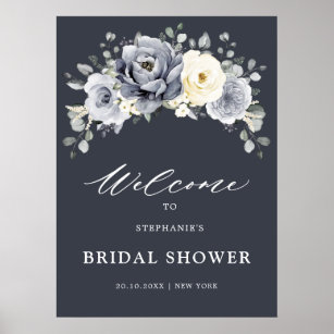 Affiche Fête des mariées florale en ivoire gris argent Bie