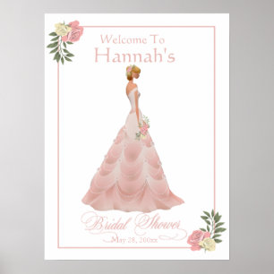 Affiche Fête des mariées florale rose pâle Bienvenue