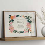 Affiche Fête des mariées Florale rose sur mesure Bienvenue<br><div class="desc">Bienvenue à vos invités dans le style avec cette Poster de bienvenue de Fête des mariées Florale Rose. Dotée d'un design délicat de fleurs roses, cette affiche ajoute une touche d'élégance et de chaleur à votre douche nuptiale. Personnalisez-le avec votre nom et les détails de l'événement pour créer une entrée...</div>