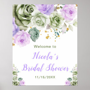 Affiche Fête des mariées florale verte et violette Sage Bi