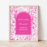 Affiche Fête des mariées Magenta White Chinoiserie Bienven<br><div class="desc">Ce design d'inspiration chinoiserie présente d'élégants fleurons botaniques,  des oiseaux et de la verdure en rose et blanc chaud. Personnalisez l'invitation avec vos détails et si vous voulez réorganiser le style et le placement du texte,  veuillez appuyer sur le bouton "Cliquez pour customiser plus loin".</div>