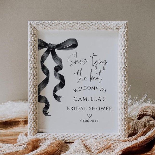 Affiche Fête des mariées moderne Black Bow Bienvenue (Créateur téléchargé)