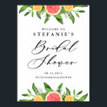 Affiche Fête des mariées Oranges et pamplemousses Bienvenu<br><div class="desc">Bienvenue invités à votre événement avec ce panneau de bienvenue de douche nuptiale personnalisable. Il comprend une guirlande aquarelle de pamplemousses, d'oranges, de verdure et de respiration pour bébé. Personnalisez ce panneau de douche à agrumes en ajoutant vos propres détails. Ce panneau de douche nuptiale est parfait pour les douches...</div>