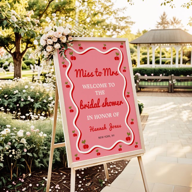 Affiche Fête des mariées Retro rose cerise Valentine Bienv (Créateur téléchargé)