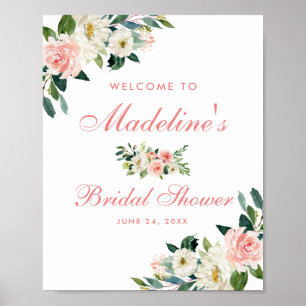 Affiche Fête des mariées Rose Blush Floral Bienvenue