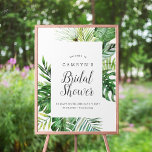 Affiche Fête des mariées sauvage tropicale Palm Bienvenue<br><div class="desc">Cette affiche d'accueil sauvage de palmiers tropicaux est parfaite pour un wedding shower à thème de plage. Le design comprend un éventail exotique de feuilles de bananiers d'aquarelle verte, fougères, feuillage, plantes botaniques et verdure pour une sensation tropicale estivale. Customisez l'affiche avec le nom de la mariée, jours jusqu'au mariage,...</div>
