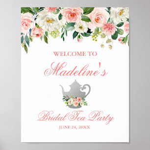 Affiche Fête des mariées Tea Party Floral rose Argent Bien