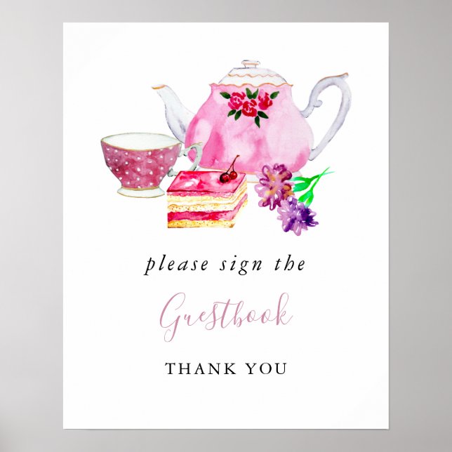 Affiche Fête des mariées Tea Party Pink Signer le livre d' (Devant)
