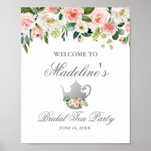 Affiche Fête des mariées Tea Party Rose Floral Argent Bien