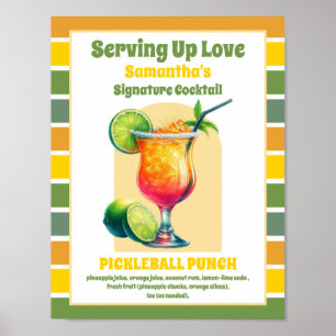 Affiche Fête des mariées Tropical Pickleball Cocktail Bois