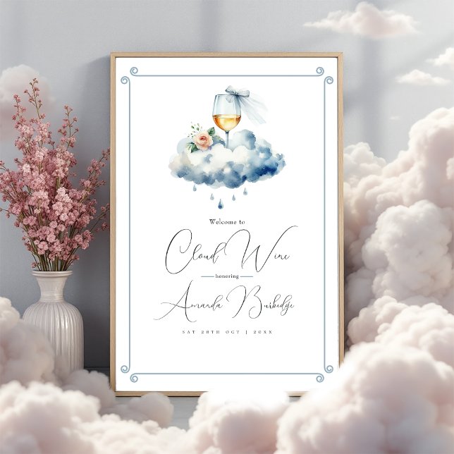 Affiche Fête des mariées Vin Cloud Bienvenue (Cloud Wine Bridal Shower Welcome Poster)