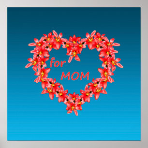 Affiche Fête des Mères - Cœur de tulipes pour MAMAN - Bleu