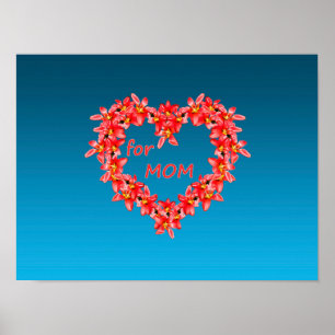 Affiche Fête des Mères - Cœur de tulipes pour MAMAN - Bleu