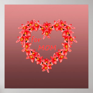 Affiche Fête des Mères - Cœur de tulipes pour MAMAN - Rose