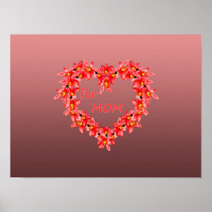 Affiche Fête des Mères - Cœur de tulipes pour MAMAN - Rose